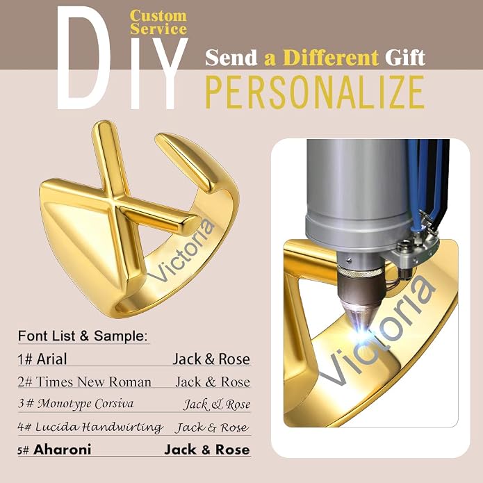 KeyStyle Bold Initial Letter Rings Adjustable, GoldChic Jewelry Women Gold Statement Ring Personalized Engraved Women’s Open Signet Ring for Party (Gold, White Gold, Black)