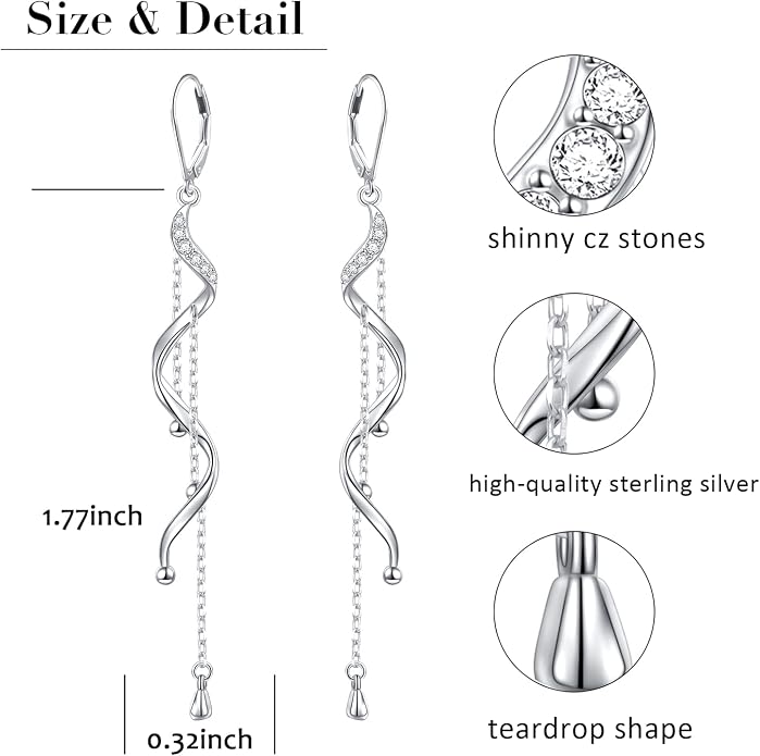 Sterling Silver Leverback Dangle Earrings for Women Teardrop Filigree 14K Gold Plated Dangly Earrings Mother’s Day Gift