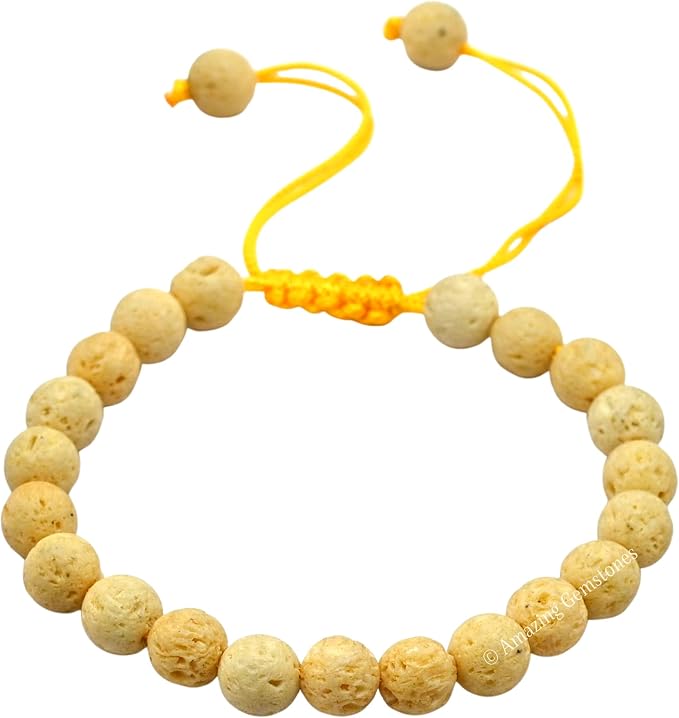Amazing Gemstone Cream Lava Bracelet, Gifts for Men & Women - Protection Healing Crystal Bracelet - 8mm Gemstone Beaded Adjustable Bracelet, Pulseras para Hombres Mujer Stocking Stuffers