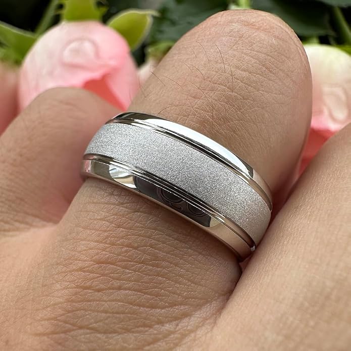 TUTISS 6mm 8mm Black/Gold/Rose Gold/White Tungsten Rings for Men Women Fashion Engagement Wedding Bands Sandblasted Finish I Love You Engraved Comfort Fit