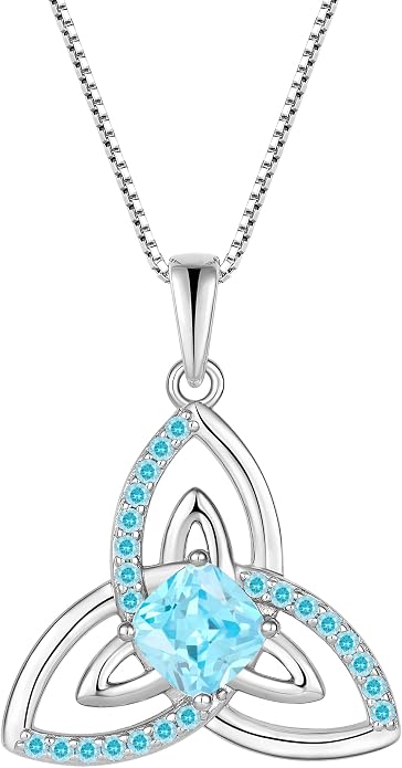 Celtic Birthstone Necklace for Women 925 Sterling Silver Trinity Knot Triquetra Crystal Pendant