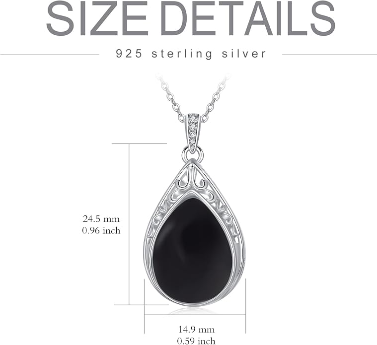 HPQQ Teardrop Necklace 925 Sterling Silver Filigree Gemstone Pendant Necklace Fine Jewelry Birthday Mother's Day Gifts for Women Her Mom