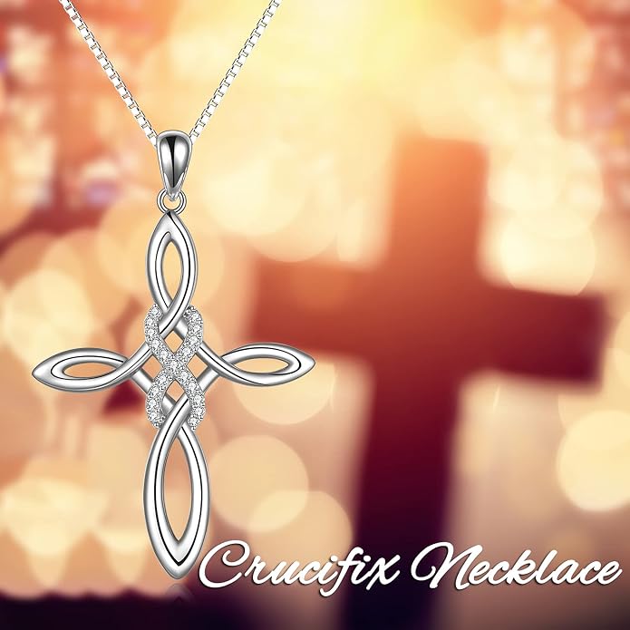 LUHE Celtic Knot Cross Necklace Sterling Silver Birthstone Polished Religious Infinity Celtics Jewelry Gifts for Women