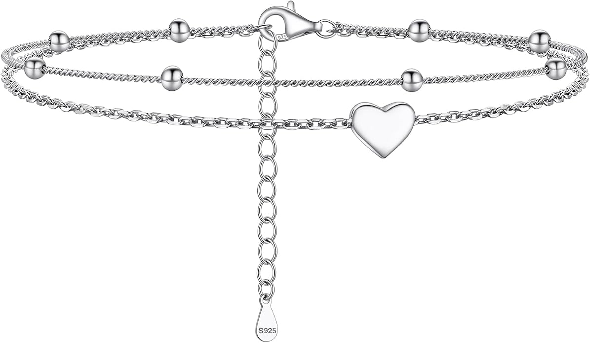 PROSILVER 925 Sterling Silver Ankle Bracelets For Women, Stylish Chain Anklets, Summer Beach Jewelry, 8.6-10.6 Inch Adjustable, Come with Box