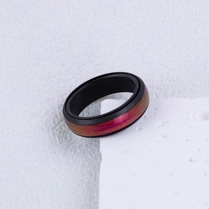 Mood Fidget Ring for Women Teens - 6mm Stainless Steel Temperature Sensative Color Changing Spin Rings for Anxiety Relief Mood Jewelry