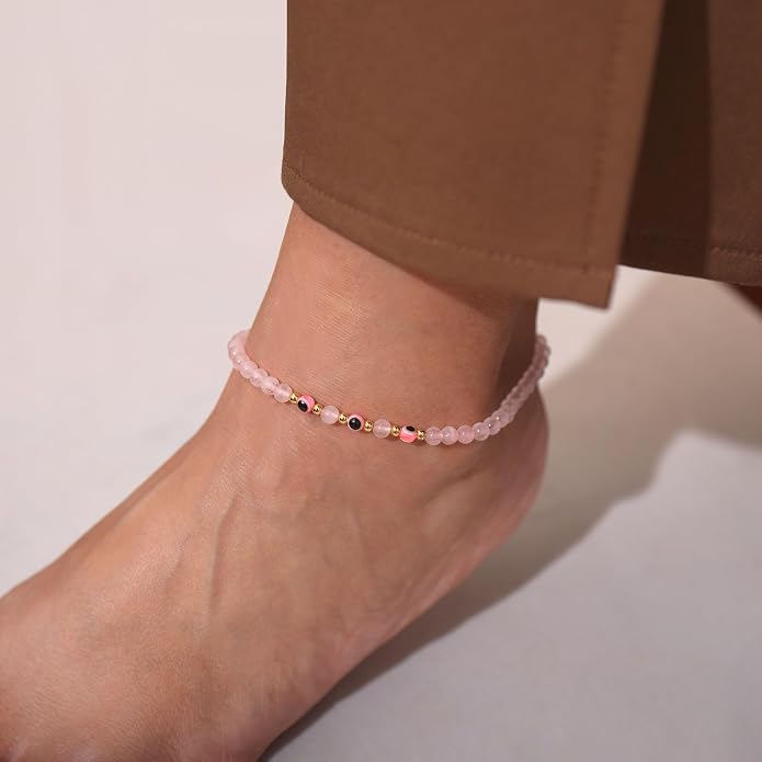 Evil Eye Ankle Bracelets for Women Beads Anklets Beach Accessiory Gemstone Healing Crystal Adjustable