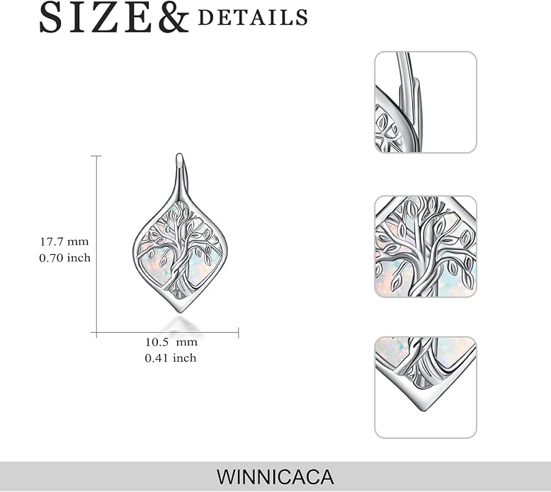 WINNICACA Leverback Earrings for Women 925 Sterling Silver Tree of Life Earrings Dangle Drop Turquoise Moonstone Moss Agate Heart Jewelry Gifts for Women Her Wife Anniversary Birthday Gifts
