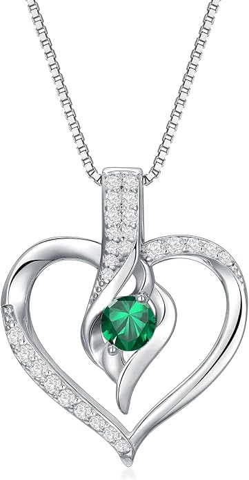 Birthstone Necklace Gifts for Women, 18K Gold-plated Sterling Silver Love Heart Necklace Durable Box Chain Women Jewelry Gifts for Her 20"