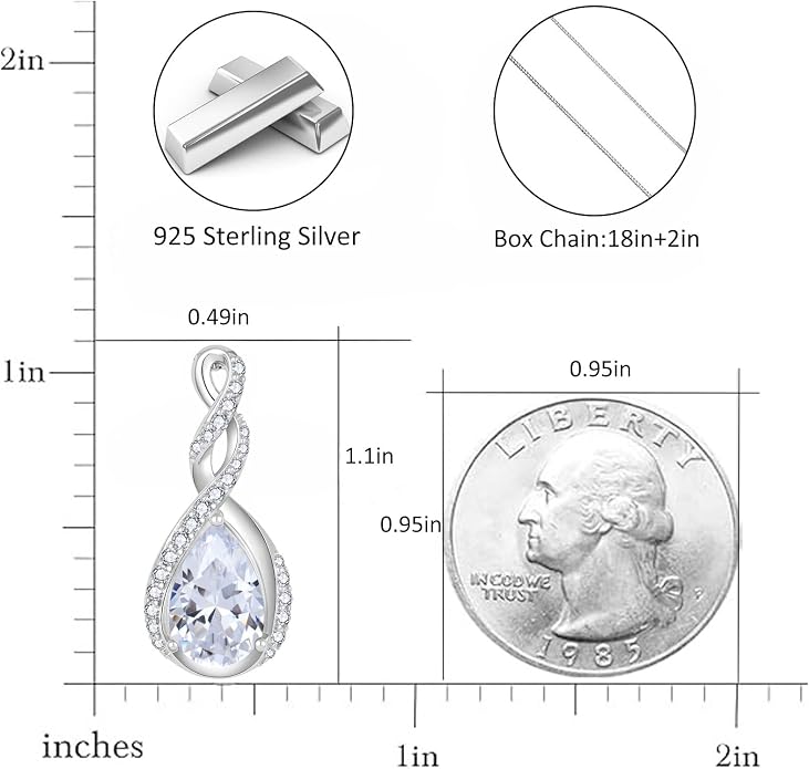 Fahonie 925 Sterling Silver Birthstone Necklace for Women,Infinity Teardrop Cubic Zirconia Pendant Necklace Anniversary Birthday Jewelry Gift for Women Wife Friend 18"+2" Chain