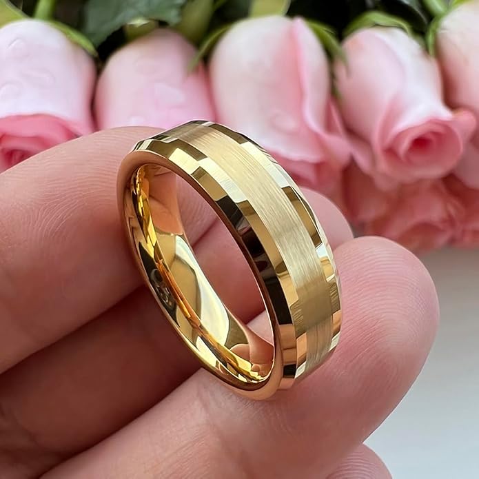 TUTISS 6mm 8mm Silver/Black/Gunmetal/Gold Tungsten Rings for Men Women Fashion Jewelry Engagement Wedding Bands Matte Polished Shiny Beveled Edges Comfort Fit