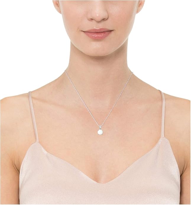 Amazon Essentials Sterling Silver Round Cut Birthstone Pendant Necklace 18"