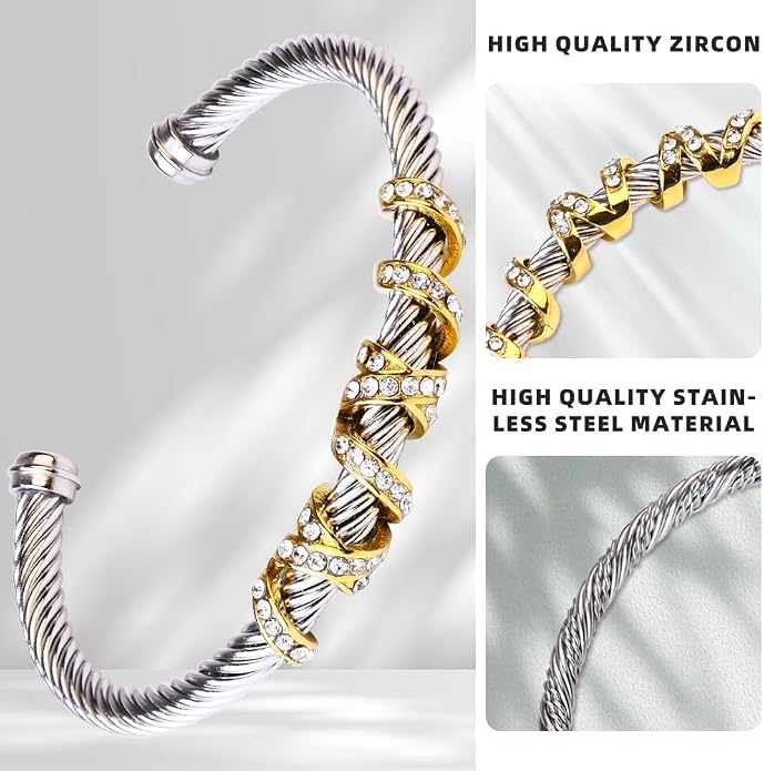 Twisted Cable Cuff Bracelets for Women 5mm Stainless Steel Cuff Bangle Bracelet Designer Inspired Jewelry Valentine Day Gift