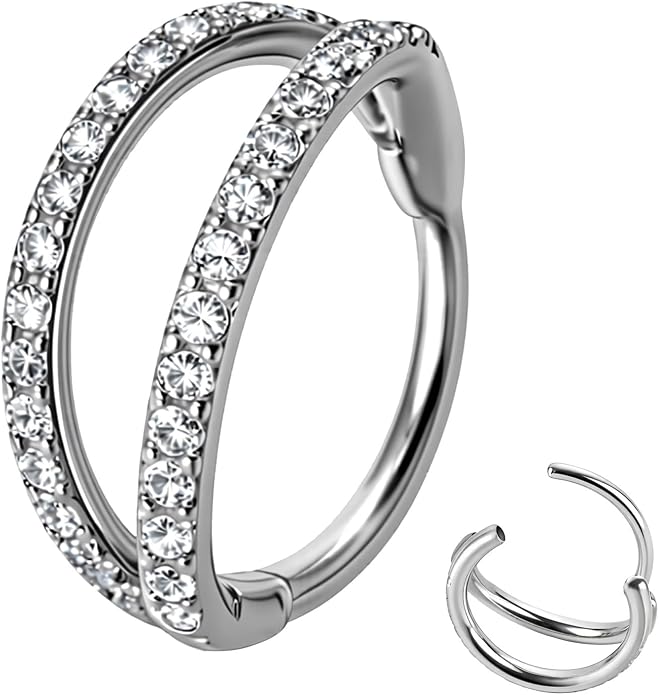 20/16G CZ Hinged Nose Rings Hoop, 316L Surgical Stainless Steel Cartilage Earring, Septum Clicker Ring, Daith Helix Rook Tragus Conch Lip Lobe Piercing Jewelry
