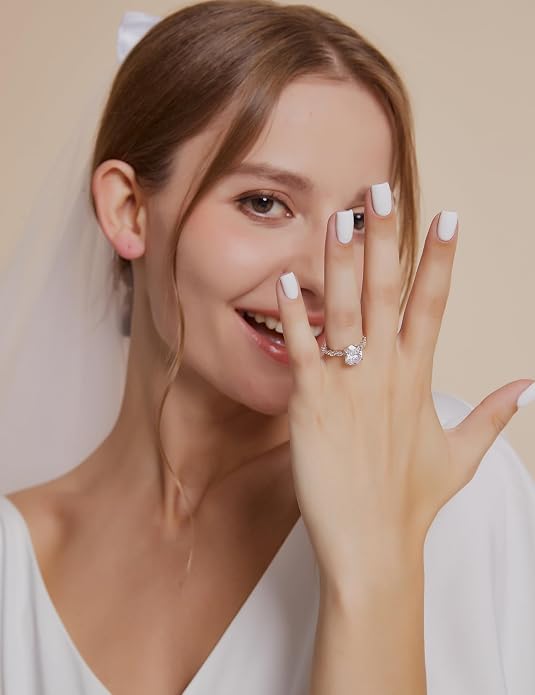 EAMTI 3 Carats 925 Sterling Silver Ring Oval Cut Cubic Zirconia Engagement Solitaire Marquise Promise Ring for Women Size 3-13