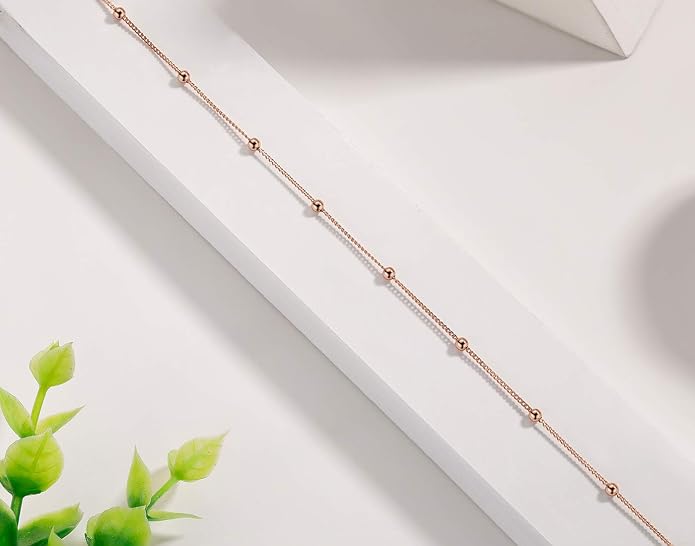EPIRORA Choker Necklace for Women 925 Sterling Silver Gold Plated Dainty Satellite Bead Chain Pendant Minimalist Jewelry, 16''+2"