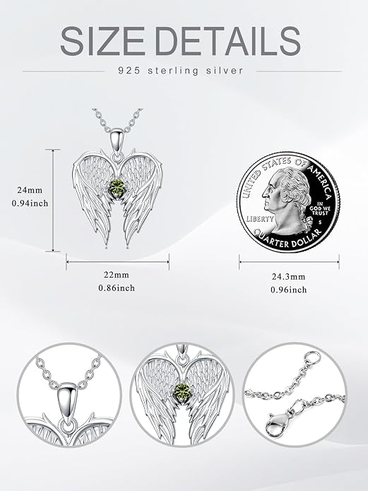 Dorunmo Guardian Angel Wing Pendant Birthstone Heart Necklace Birthday Jewelry Gifts for Women Mom Wife Daughter