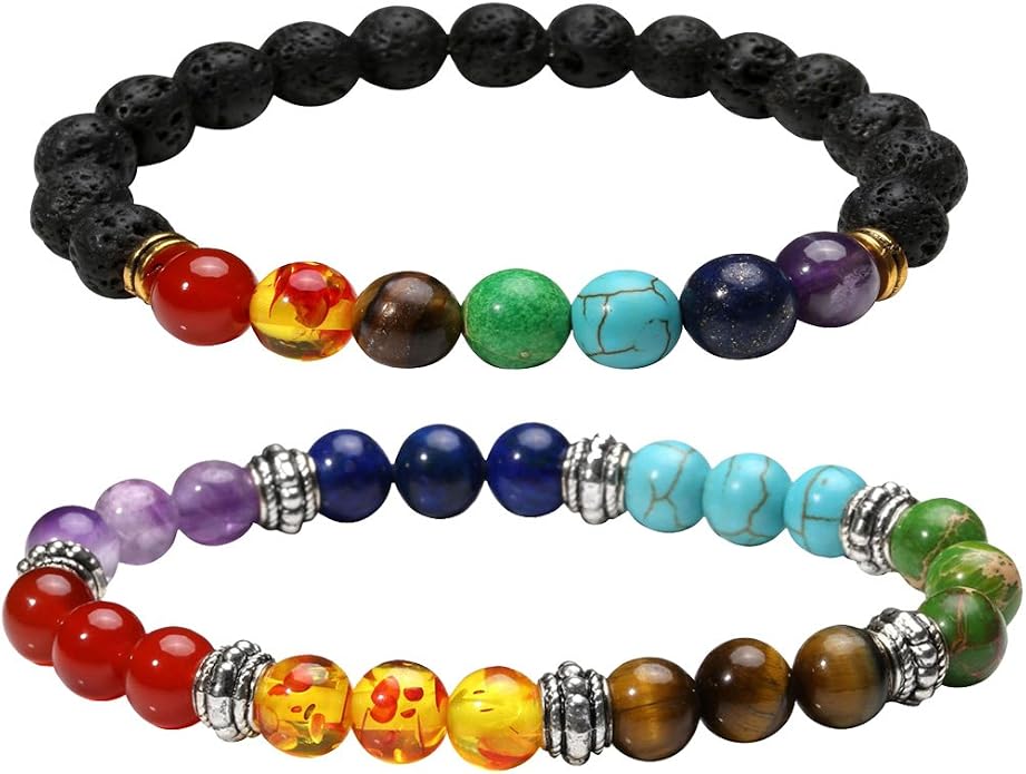 Eigso 7 Chakra Diffuser Bracelets Set for Women Men Reiki Healing Meditation Lava Rock Stone Beads