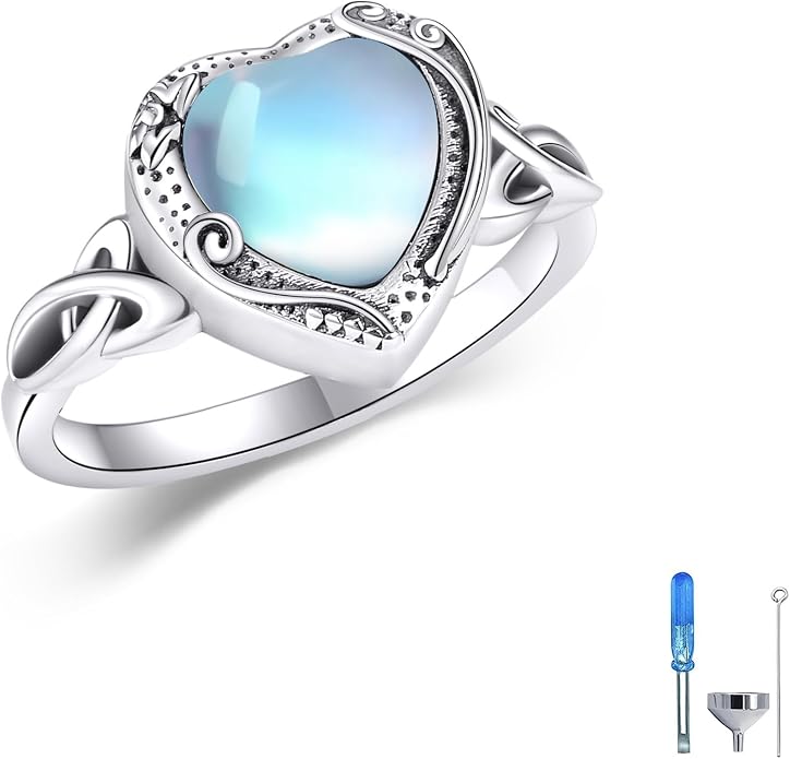 Heart/Abalone/Moonstone Heart Urn Ring for Women 925 Sterling Silver Cremation Jewelry for Ashes Cremation Ring Holds Loved Ones Ashes…