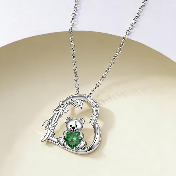 PELOVNY Teddy Bear Necklace for Women 925 Sterling Silver Bear/Highland Cow/Fox/Cat/Axolotl Birthstone Necklace Christmas Birthday Jewelry Gifts for Mom Daughter Wife Sister