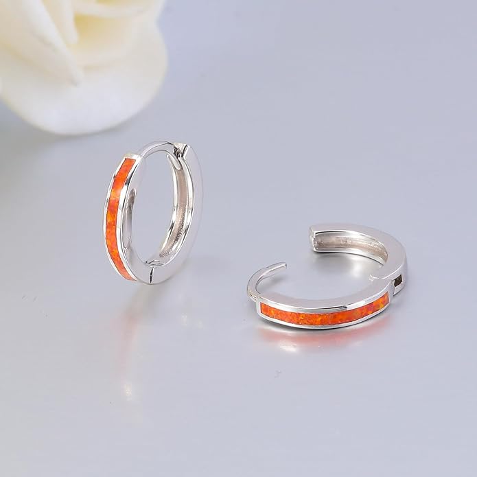 CiNily Sterling Silver Hoop Earrings, Tiny Opal Hoop Earrings for Women Small Huggie Earrings Lightweight Dainty Mini Hoops Hypoallergenic Jewelry Cartilage Piercing Hoop Earrings 12mm