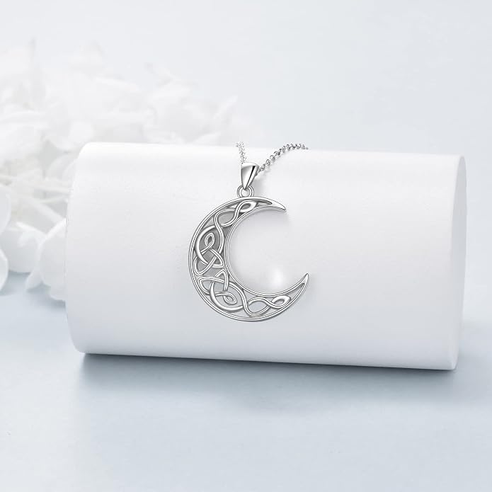 Celtic Moon Necklace for Women 925 Sterling Silver Wiccan Jewelry for Women Cross Triple Moon Viking Jewelry for Men