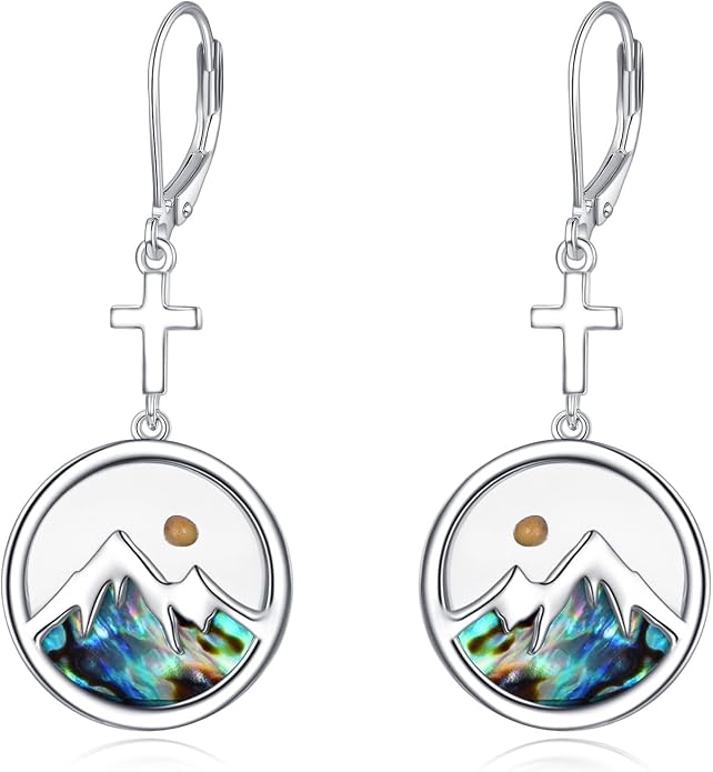 AOBOCO Mustard Seed Earrings for Women Sterling Silver Mountain Cross Earrings Dangle Christian Religion Jewelry Mothers Day Birthday for Mom Wife Friends