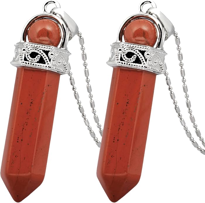 TUMBEELLUWA Crystal Point Necklaces Hexagonal Prism Stone Pendants with Chain Healing Jewelry Pack of 2