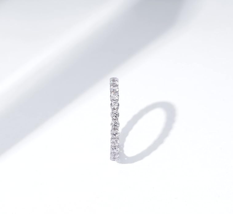Amazon Essentials Platinum or Gold Plated Sterling Silver All-Around Band Ring set with Round Infinite Elements Cubic Zirconia