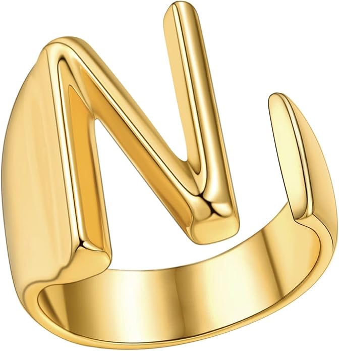FindChic Customizable Initial Ring Statement 18K Gold Plated Fashion Cuff Rings for Women Alphabet Letter A to Z Resizable Knuckle Ring (with Gift Box)