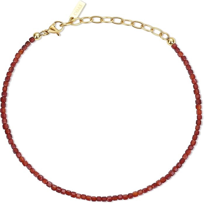 COAI Waterproof Anklet for Women, Square Crystal Beaded Anklet for Women, Red Carnelian/Turquoise/Lapis Lazuli