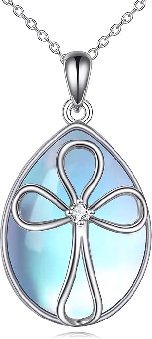 YAFEINI 925 Sterling Silver Moonstone Necklace Filigree Teardrop Pendant Necklace Jewelry for Women Girls