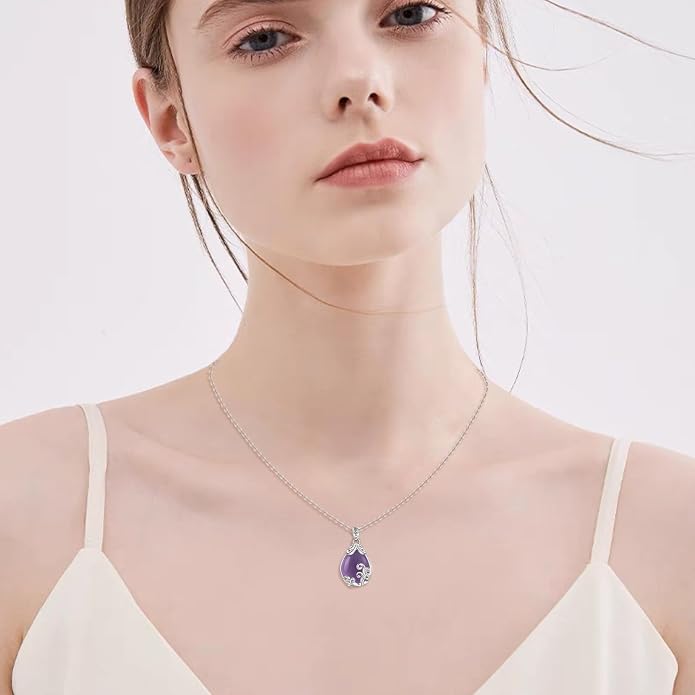 POPLYKE Sterling Silver Gemstone Teardrop Pendant Necklace Crystal Jewelry for Women