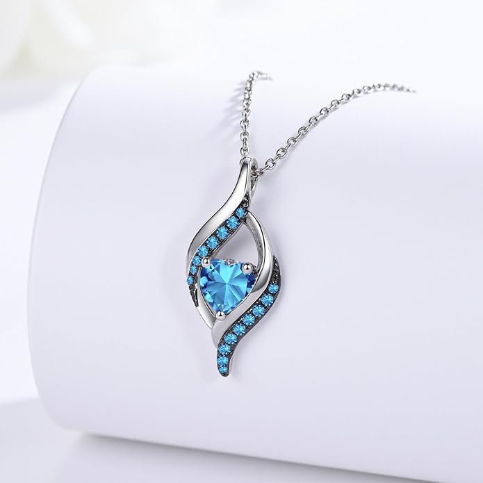 KiiKii Birthday Gifts for Women Birthstone Necklace Platinum Plated 925 Sterling Silver Forever Love Heart Pendant Meaningful Jewelry Gifts for Wife Mom