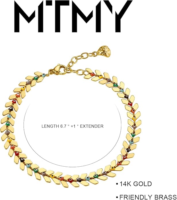 MTMY Evil Eye Bracelet for Women 14K Gold Plated Dainty Bracelets with Crystcal Adjustable Chain Cute Eye Bracelet Gold Jewelry for Her
