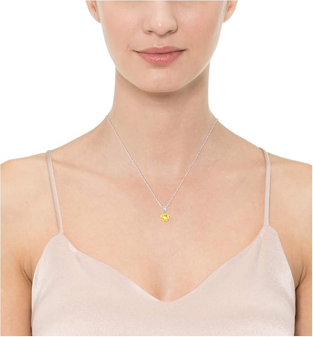 Amazon Essentials Sterling Silver Round Cut Birthstone Pendant Necklace 18"