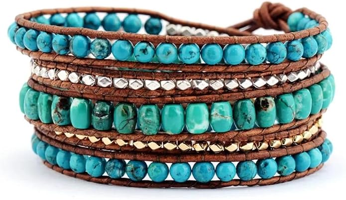 Boho Wrap Bead Bracelet for Women - Handmade Adjustable Natural Stone Beaded Bracelets Yoga Healing Bracelet Bangle Hippie Jewelry