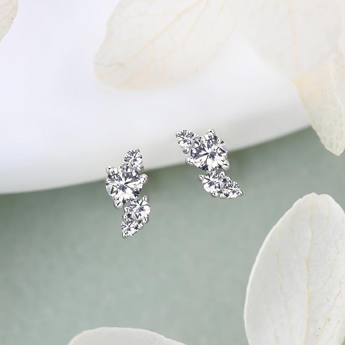 Moissanite Cartilage Earrings, 925 Sterling Silver Tiny Studs, Dainty Stylish Fashion Jewelry for Women Teen Mom, Hypoallergenic for Sensitive Ears, Gift Box Included