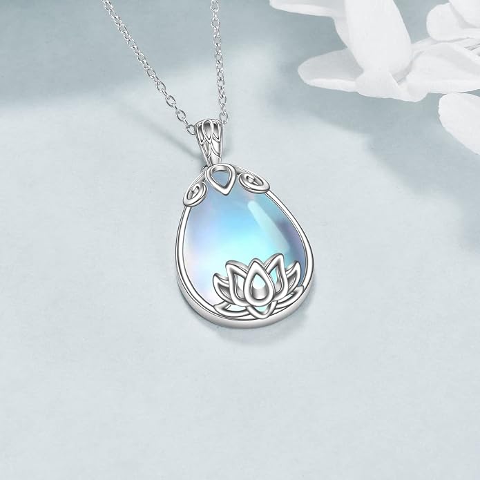 YAFEINI 925 Sterling Silver Moonstone Necklace Filigree Teardrop Pendant Necklace Jewelry for Women Girls