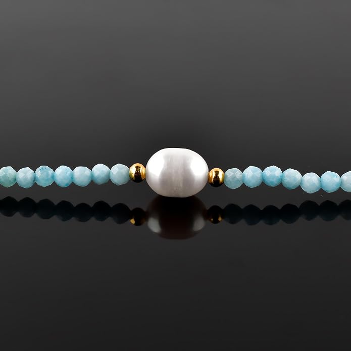 InfinityGemsArt Gemstone Gold Necklace For Women, Birthstone Natural Crystal Stone With Freshwater Pearl Beaded Jewelry, Gold Plated 18 Inch Chain