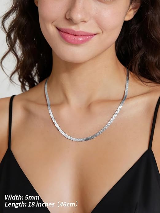 FindChic Black/14K Gold Plated Herringbone Choker Chain Necklace for Women | Waterproof Stainless Steel, Dainty Layering, Flat Snake Chain, Non-Tarnish, Hypoallergenic, Adjustable Extender, Gift Box