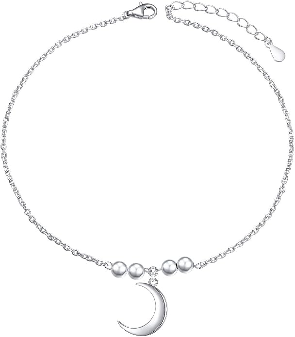 FLYOW S925 Sterling Silver Anklet for Women Summer Boho Beach Charm Adjustable Foot Ankle Bracelet Jewelry Birthday Gift