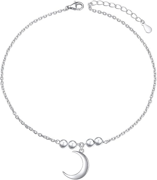 FLYOW S925 Sterling Silver Anklet for Women Summer Boho Beach Charm Adjustable Foot Ankle Bracelet Jewelry Birthday Gift