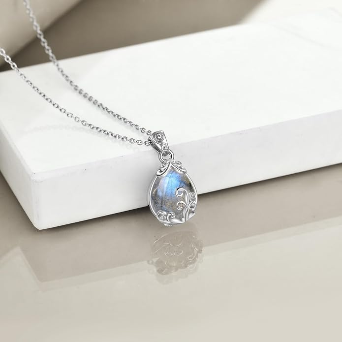 POPLYKE Sterling Silver Gemstone Teardrop Pendant Necklace Crystal Jewelry for Women