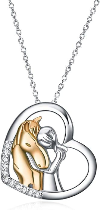YFN Horse Pendant Necklace Jewelry 925 Sterling Silver Women Embrace Horse Gift For Women