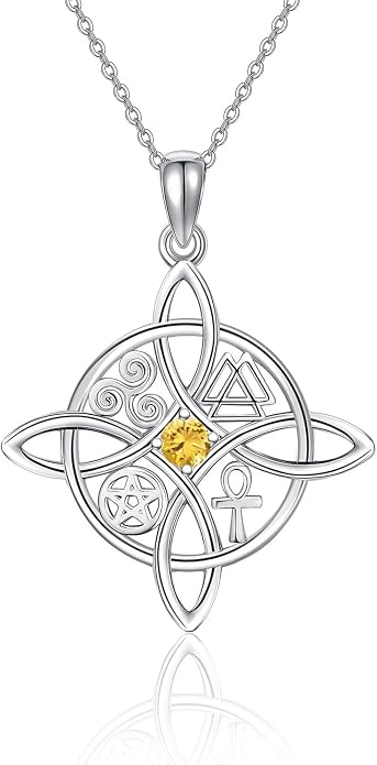 YAFEINI Sterling Silver Witches Knot Pendant Necklace - Celtic Cross Witch Jewelry Amulet Gifts for Women