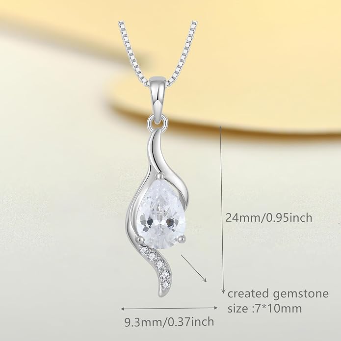 JO WISDOM Birthstone Necklace for Women Teardrop Cubic Zirconia Necklace 925 Sterling Silver Fine Jewelry Birthday Gifts for Women