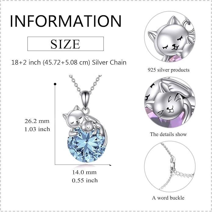 Cat Necklace Sterling Silver Cat Zircon Pendant Gothic Jewelry for Women Animal Lovers Gifts