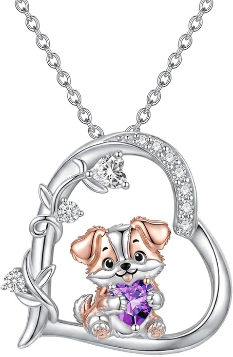 PELOVNY Teddy Bear Necklace for Women 925 Sterling Silver Bear/Highland Cow/Fox/Cat/Axolotl Birthstone Necklace Christmas Birthday Jewelry Gifts for Mom Daughter Wife Sister