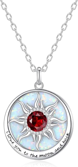 FANCIME Sunflower Necklace with Engraved Messgae 925 Sterling Silver Opal Gemstone Pendant Fine Jewelry Anniversary Birthday Gifts for Women Mom Wife Her, Chain Length 16+2 Inch