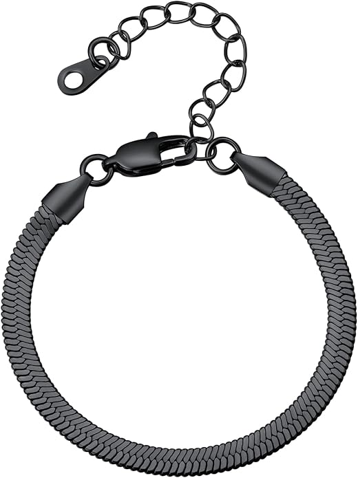 FindChic Elegant Herringbone Snake Chain Anklets/Bracelets 3MM/5MM Width Stainless Steel/18K Gold/Rose Gold Plated/Black 4 Color Options, 8.3'' 8.5'' 10.5'' Length, with Gift Box